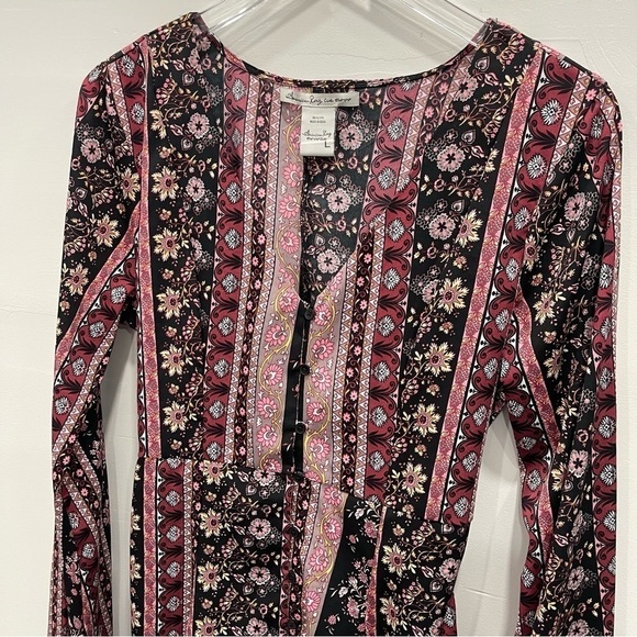 American Rag Belted Floral Button Front Fit & Flare Dress Bell Sleeve Large - Picture 6 of 8